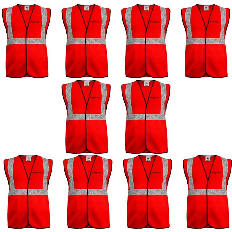 Gravitech 50 GSM Red Safety Jacket with 2" PVC Reflective Tape GI-RJ-01 (Pack of 10)