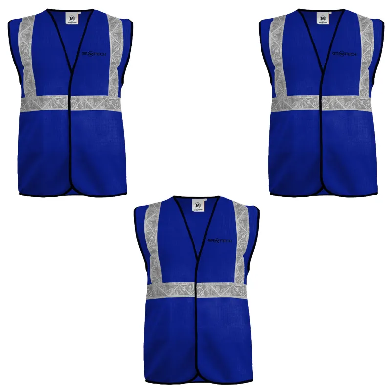 Gravitech 50 GSM Blue Safety Jacket with 2" PVC Reflective Tape GI-RJ-01 (Pack of 3)