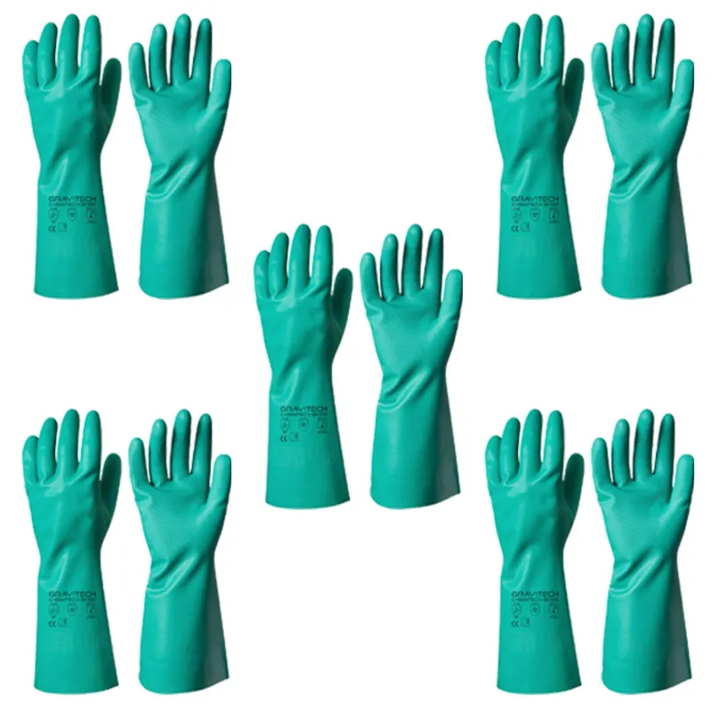 Gravitech Pack of 5 Pairs GI-1000 Nitrile Gloves - 100% Nitrile, Flock Lined, Cut & Puncture Resistant, EN Certified