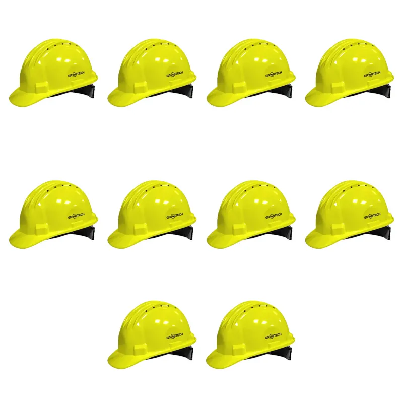 Gravitech Pack of 10 '5 Rib' Corrugated HDPE Safety Helmet, Ratchet Type Adjustment with Ventilation for Industrial Use (STURD-RV)