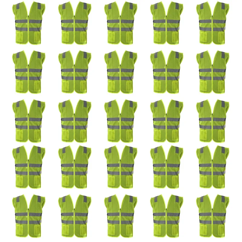 Safedot Pack of 20 Green Reflective Safety Jackets, 125 GSM, Quality Zipper, 2 Pockets - Enhanced Visibility & Comfort