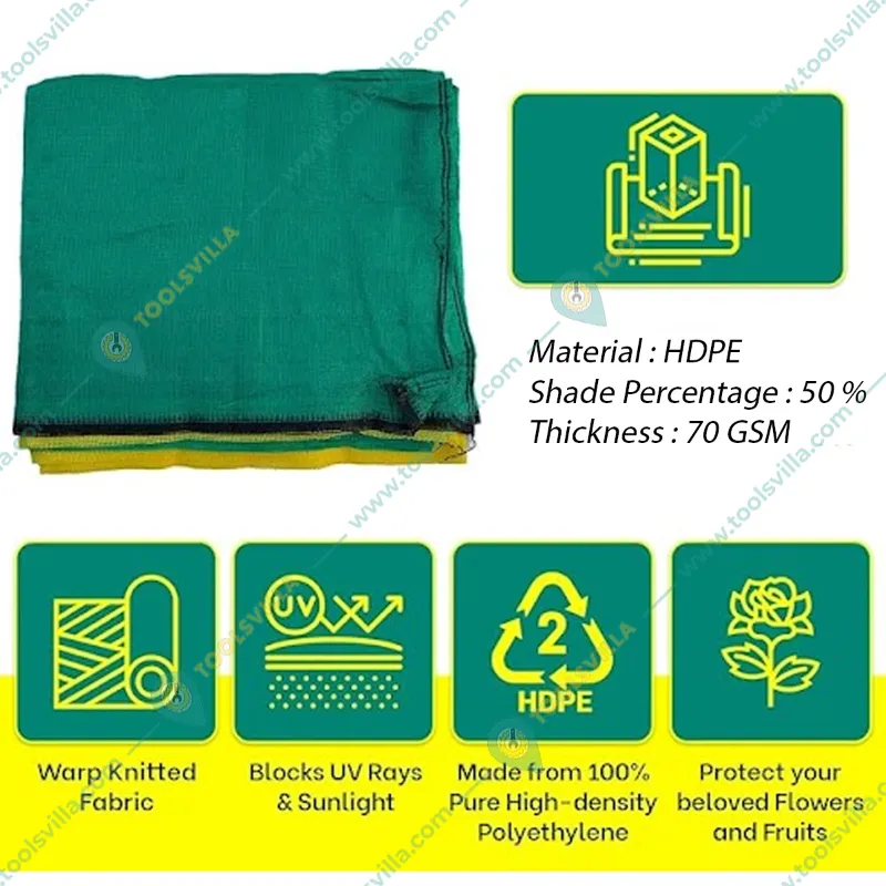 High Quality 50 % UV Sunlight Protected Green Shade Net | Suitable for Home, Garden, Nursery(Size-5 meter x 50 meter)