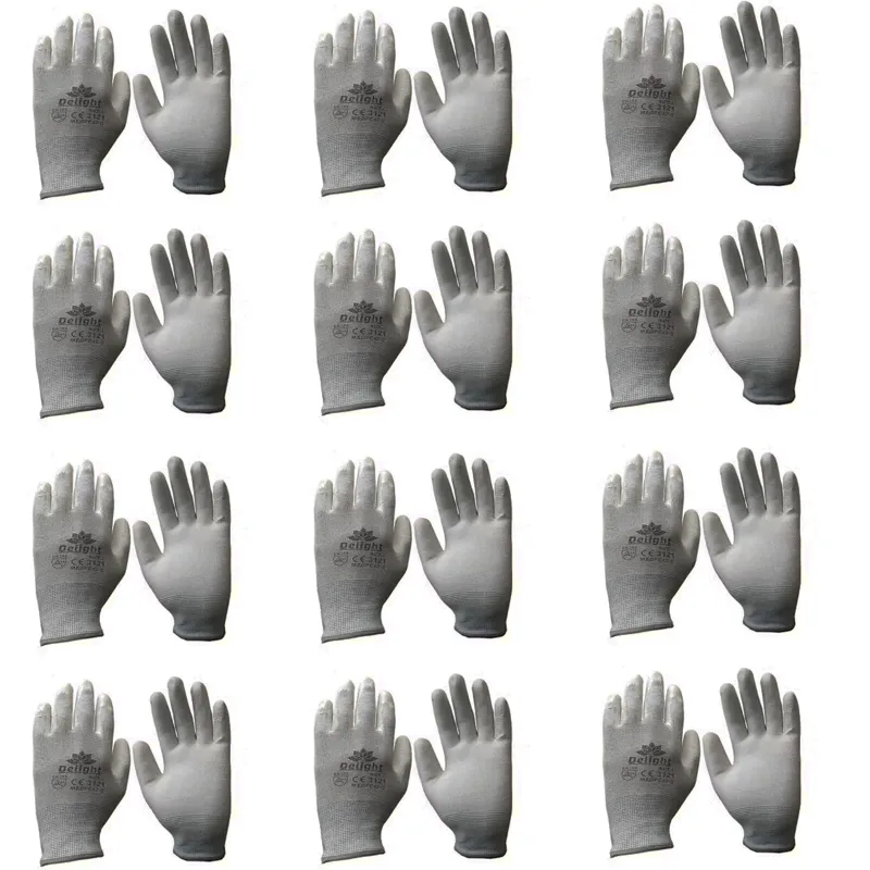 Delight 12 Pair Grey Colour Finger Coated Gloves (MEDPC42-G)(Size-Medium)