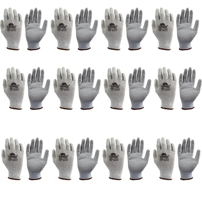 Delight Pack of 12 MPU13-G Grey PU Palm Coated Gloves(Size-Small)