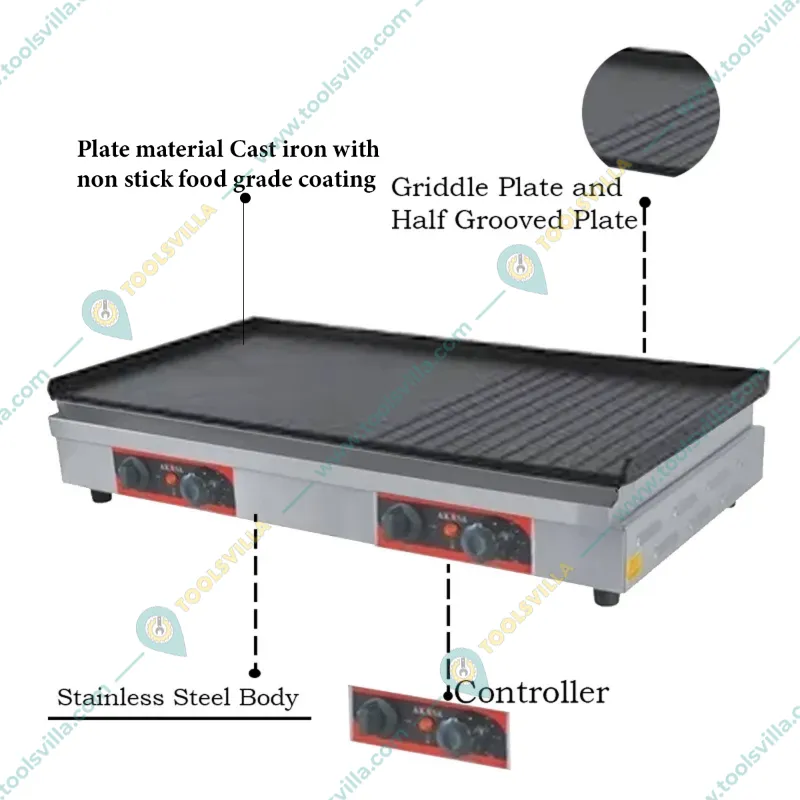 Akasa GP 2815 GR Electric Griddle Plate, 28 x 15 inch Plate, 3600W