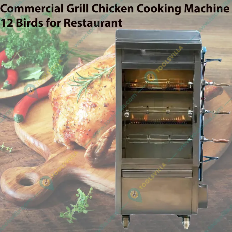  Stainless Steel Chicken Grill Machine with 12 Birds Capacity for Commercial Purpose