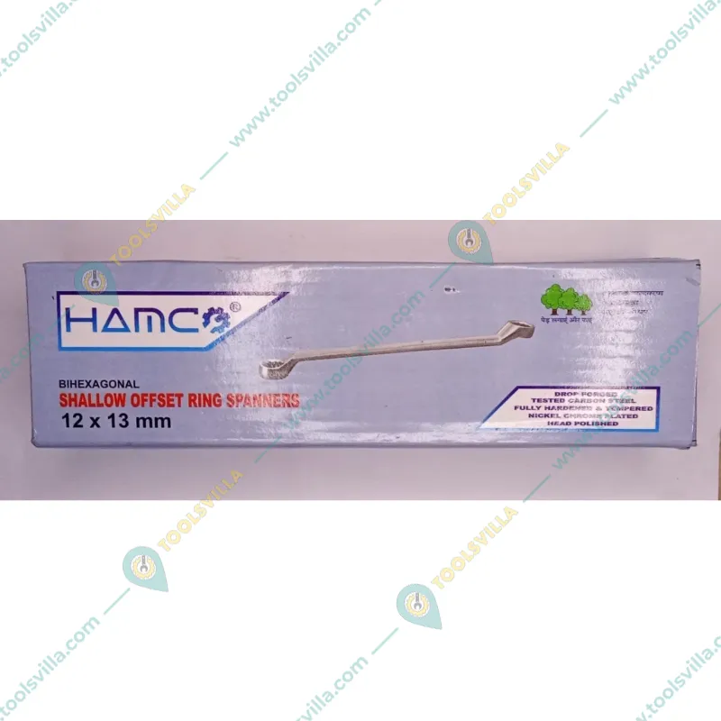 Hamco 10 Pcs 12mm X 13mm Shallow Offset Ring Spanner Set