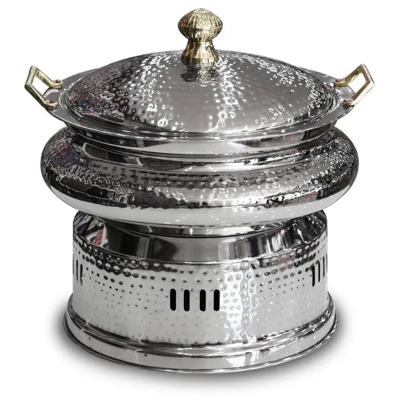 Malabar Hammered Stainless Steel Silver Round 6ltr Chafing Dish with Lid 