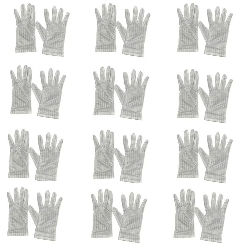 Delight 12 Pair White Colour Stripped Large Size Anti-Static ESD Gloves (MEDPS44-W)