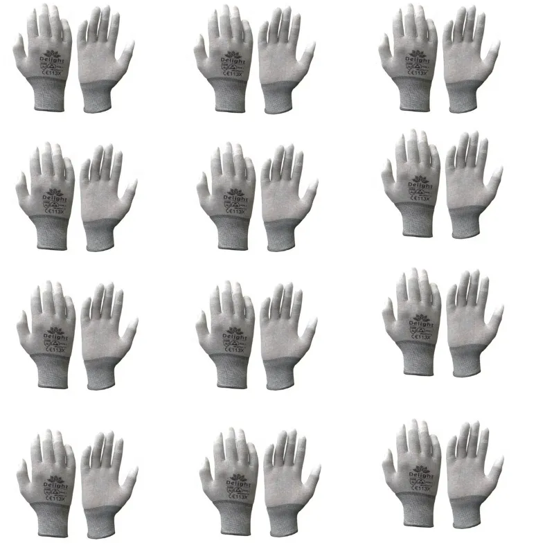 Delight 12 Pcs Grey Colour Finger Coated Gloves (MEDFC41-G)(Size-Medium)