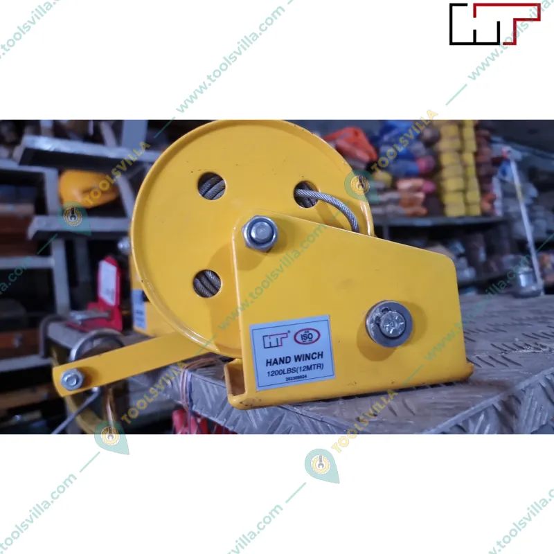 HT Manual Hand Winch With Auto Lock System, 10 Meter Galvanized Wire Rope And Eye Hook(Capacity-1200 lbs)