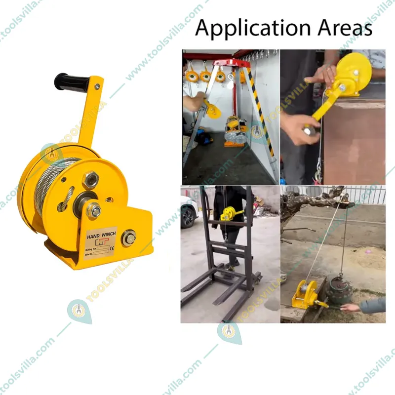 HT Manual Hand Winch With Auto Lock System, 10 Meter Galvanized Wire Rope And Eye Hook(Capacity-1200 lbs)
