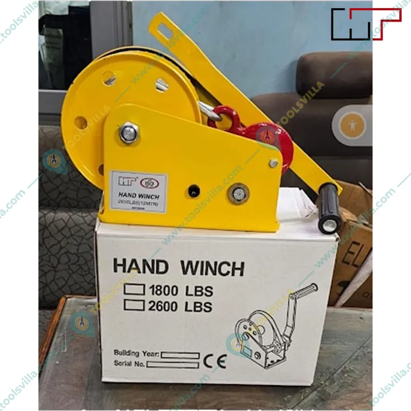 HT Manual Hand Winch With Auto Lock System, 10 Meter Galvanized Wire Rope And Eye Hook(Capacity-1200 lbs)