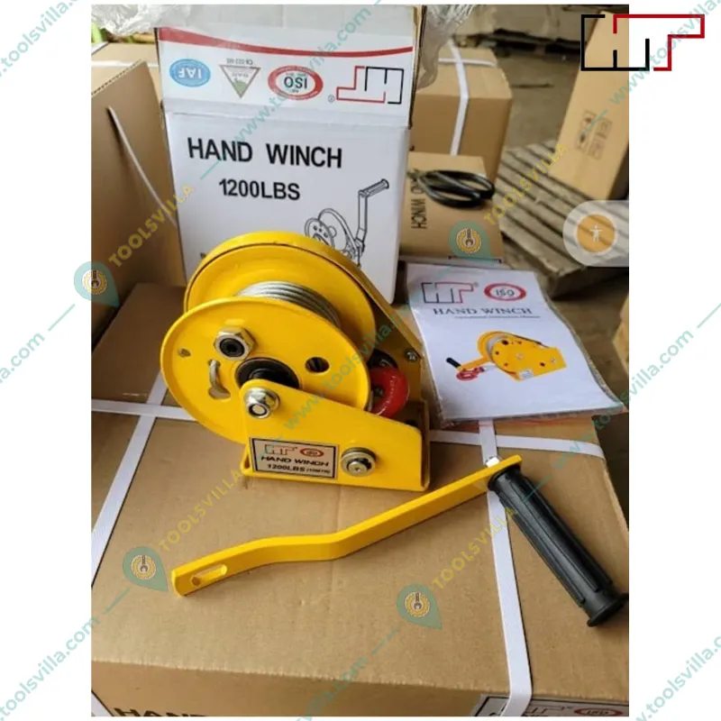 HT Manual Hand Winch With Auto Lock System, 10 Meter Galvanized Wire Rope And Eye Hook(Capacity-1200 lbs)