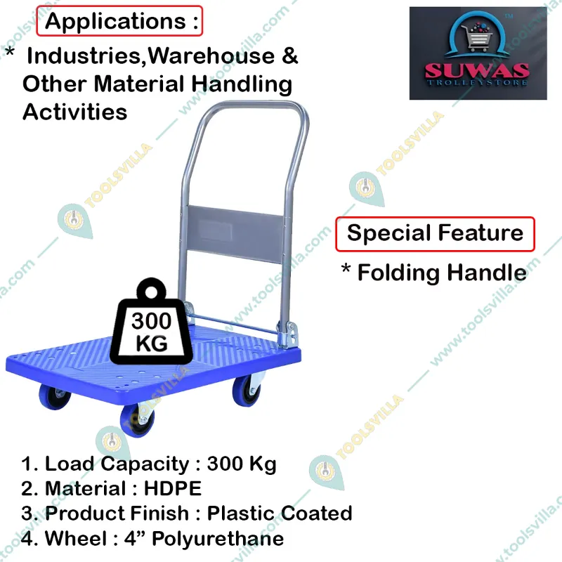 Suwas Trolley 300 kg Load Capacity HDPE Platform Trolley With 1 Year Warranty (SU-PT-010)