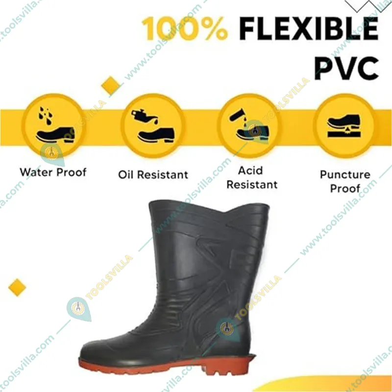 Health Safe Soft Toe Flexible PVC, Puncture & Tear Resistant,Anti-Static,Anti-Slip, Safety Gumboot(Size-6)