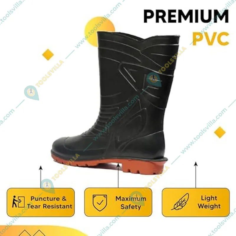 Health Safe Soft Toe Flexible PVC, Puncture & Tear Resistant,Anti-Static,Anti-Slip, Safety Gumboot(Size-6)