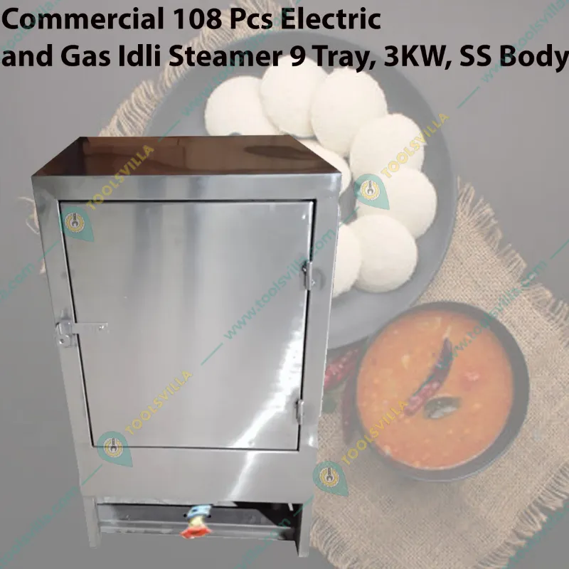 Commercial 9 Tray Stainless Steel Electric and Gas Operated Idli Steamer Machine for 108 pcs Idli, 3KW 