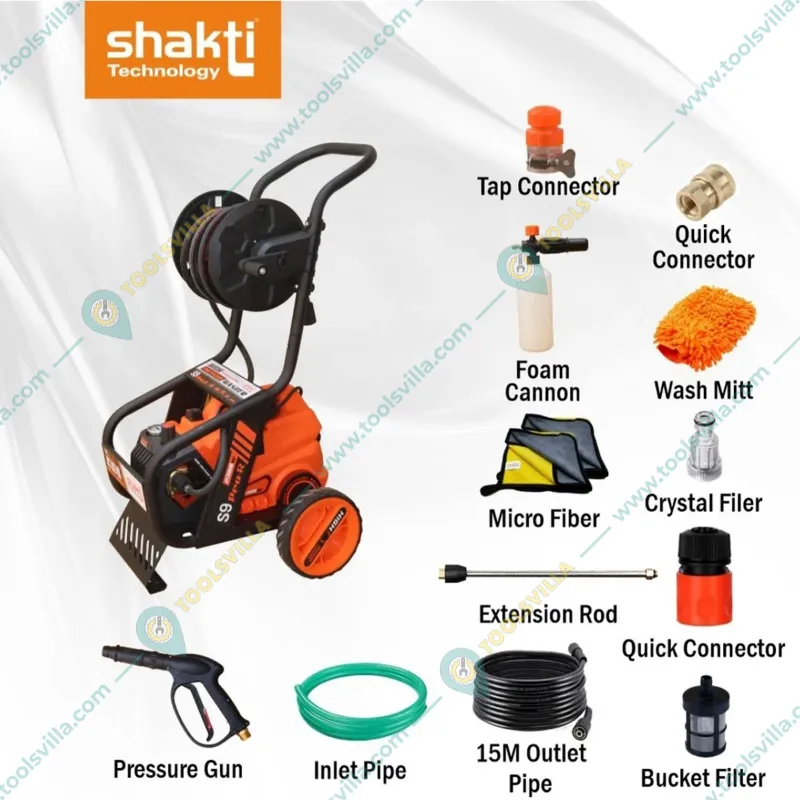 Shakti Technology 150 Bar Roller High Pressure Car Washer With 3 HP Copper Winding Motor, 15 M Hose Pipe and 10 LPM Flow Rate (S9 PRO-R)
