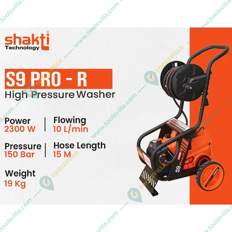 Shakti Technology 150 Bar Roller High Pressure Car Washer With 3 HP Copper Winding Motor, 15 M Hose Pipe and 10 LPM Flow Rate (S9 PRO-R)