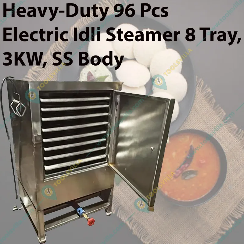 Commercial 8 Tray Stainless Steel Electric and Gas Operated Idli Steamer Machine for 96 pcs Idli, 3Kw