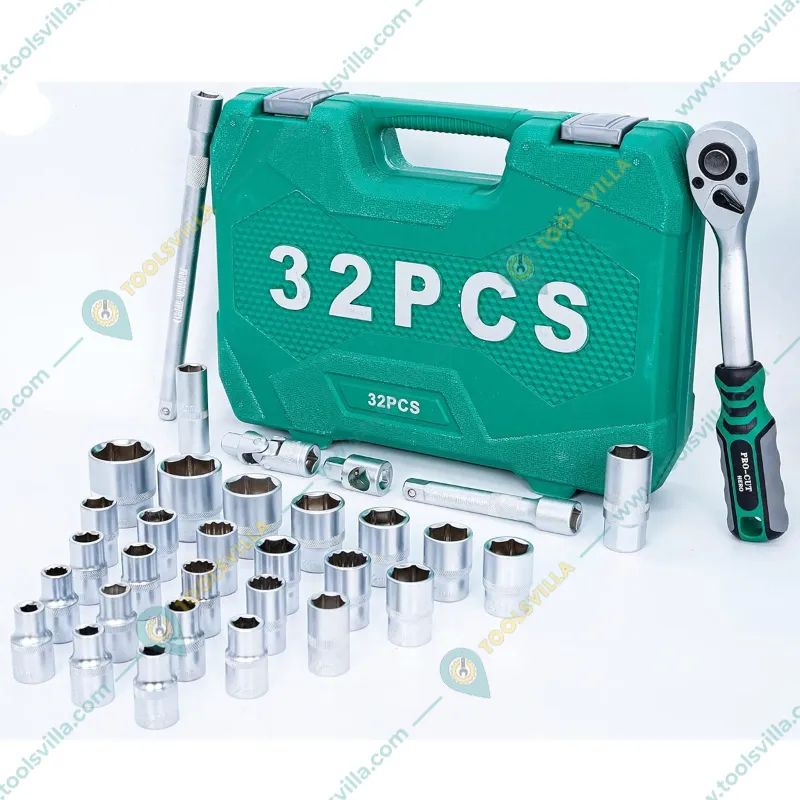 Heavy Duty Hex Professional 32 Pcs Socket Wrench Set (1/2 Inches)