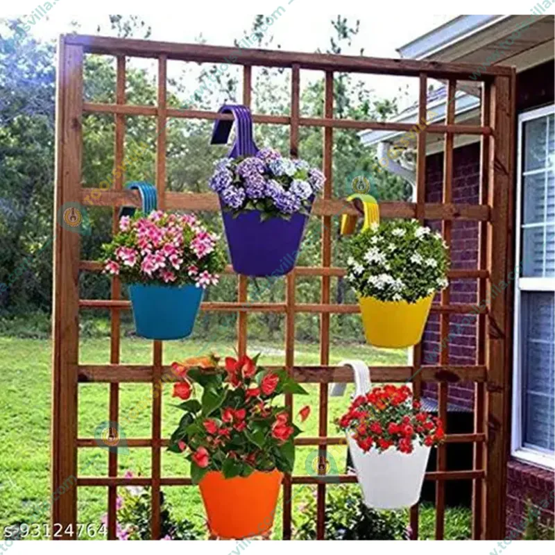AGT Combo Pack of Colorful Railing Hook Pots and a 5 Pattern Nozzle Spray Gun | Used for Gardening / Decoration Purposes