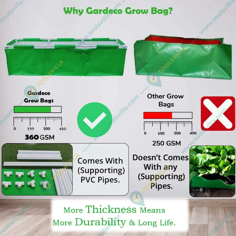 Gardeco 360 GSM UV Treated Premium Quality 96 x 48 x 12 inch Rectangular HDPE Grow Bag with PVC Pipes(Quantity-1 piece)