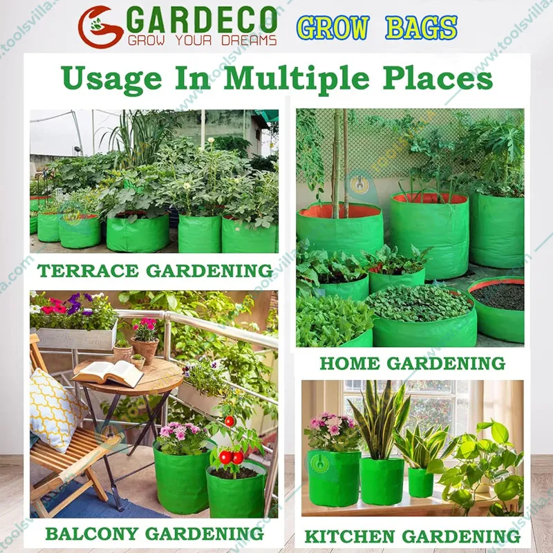 Gardeco 260 GSM UV Treated Premium Quality 9 x 9 inch Round Type HDPE Grow Bag for Home, Garden and Nursery(Quantity-5 pieces)