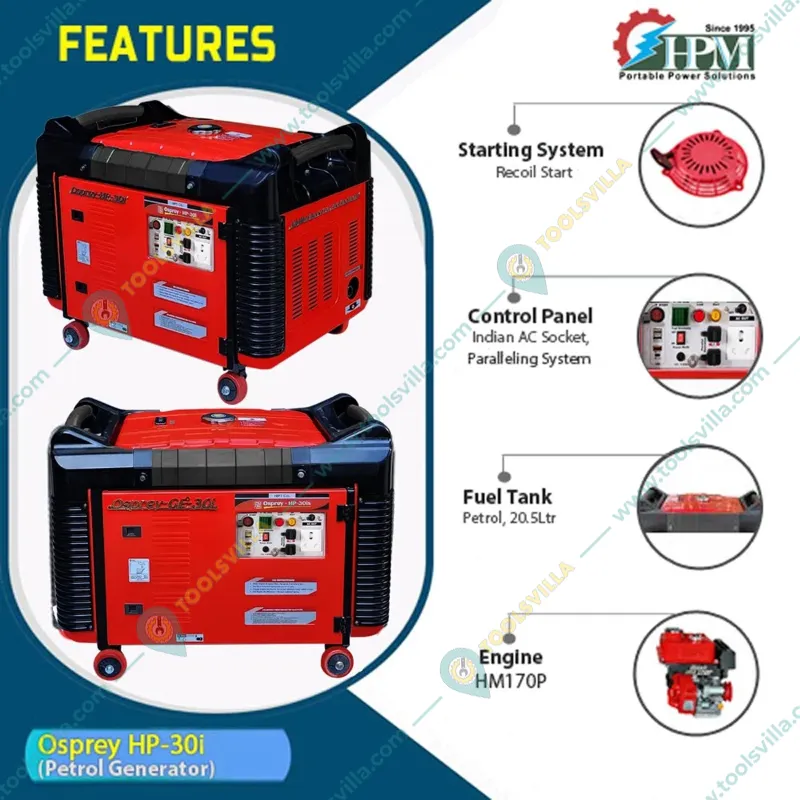 HPM 3.3 KVA Recoil Start Petrol Inverter Portable Generator (Osprey HP-30i)