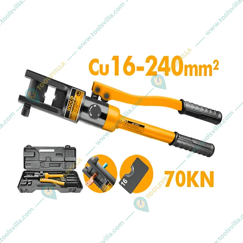 Ingco 18 mm Hydraulic Crimping Tool With Crimping Dies, 70 KN Force & 16-240 mm² Crimping Range (HHCT01240)
