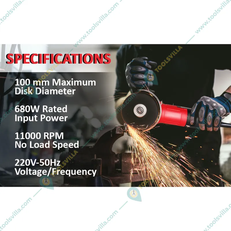 iBELL 100 mm 680 Watt Angle Grinder With Accessories, 11000 RPM (AG10-68)