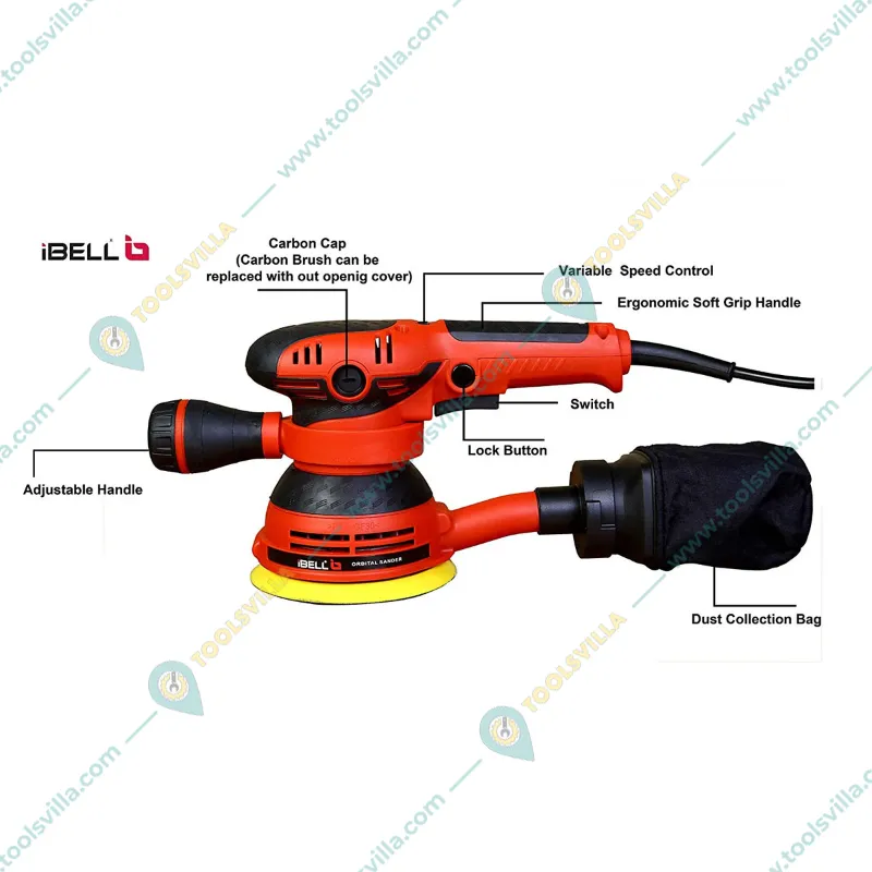 iBELL 125 mm 300 Watt Random Orbital Sander With Dust Bag & Allen Key, 12000 RPM (OS23-46)