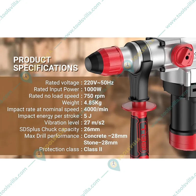 IBELL 26 mm 1000 Watt Rotary Hammer Drill With Accessories, 750 RPM (RH28-101)