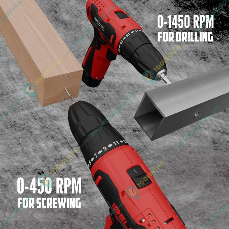 iBELL 10mm 12V Cordless Driver Drill With Battery, Charger & Accessories, 450 - 1450 RPM (IBL CD12-74)