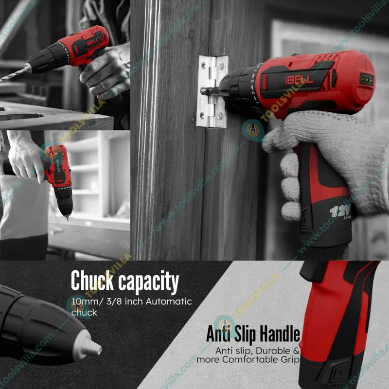 iBELL 10mm 12V Cordless Driver Drill With Battery, Charger & Accessories, 450 - 1450 RPM (IBL CD12-74)