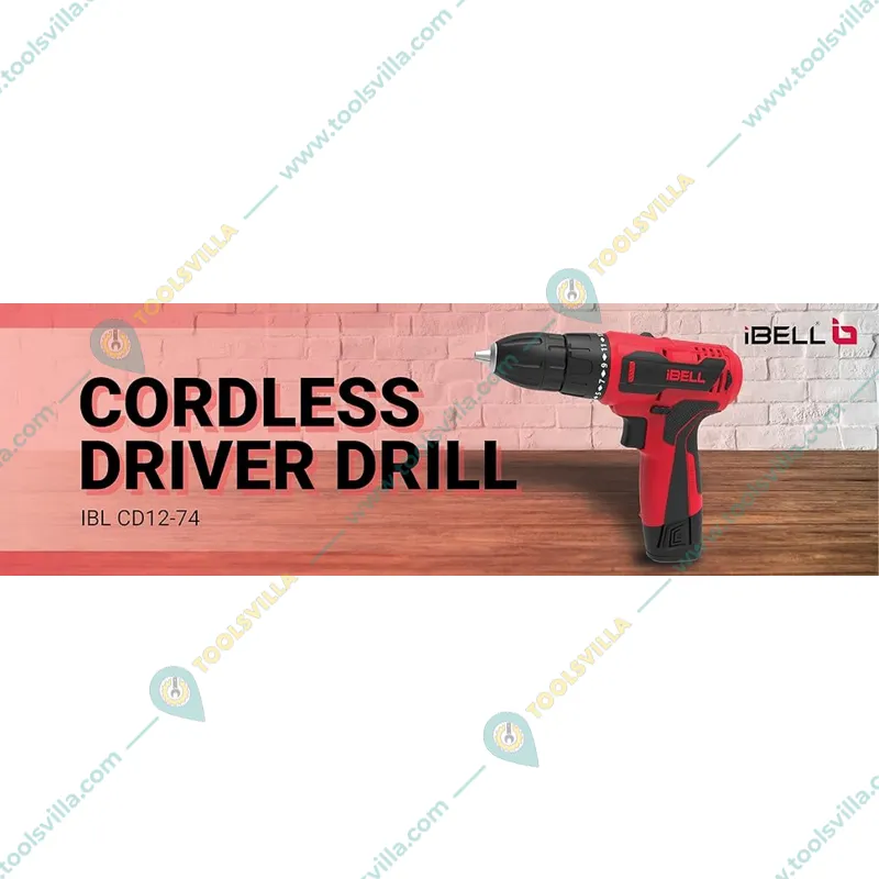 iBELL 10mm 12V Cordless Driver Drill With Battery, Charger & Accessories, 450 - 1450 RPM (IBL CD12-74)