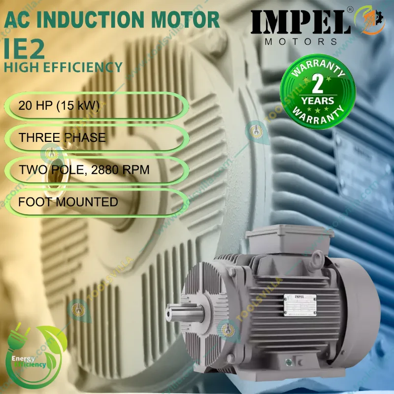 Impel IE2 Series 20 HP Three Phase 2 Pole Foot Mounted AC Induction Motor With 2 Years Warranty