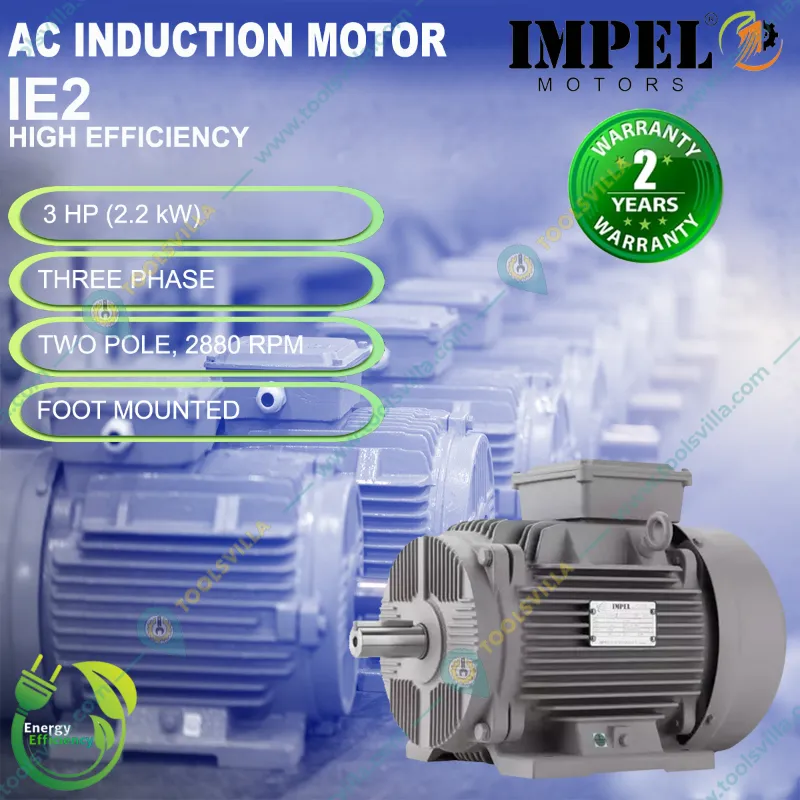 Impel IE2 Series 3 HP Three Phase 2 Pole Foot Mounted AC Induction Motor With 2 Years Warranty