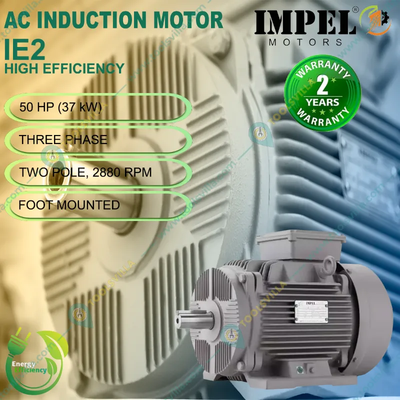 Impel IE2 Series 50 HP Three Phase 2 Pole Foot Mounted AC Induction Motor With 2 Years Warranty