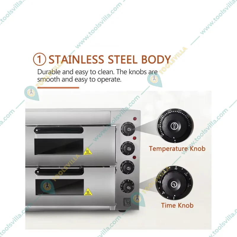 Premium Quality Stone Base Double Deck 16x16 Inch Electric Pizza Oven 