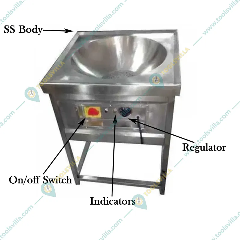 Commercial 24 Inches  Square Electric Kadai Standing Type 6000W, SS Body