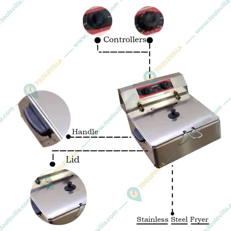Akasa DNF Stainless Steel Donut Deep Fryer, 2400 Watt