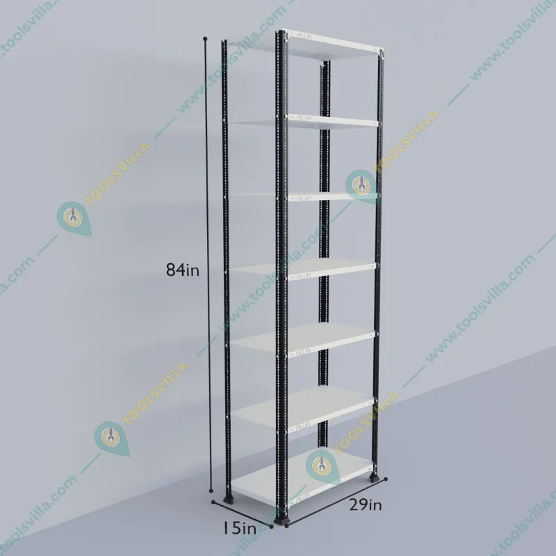 Alija 84 x 29 x 15 Inch 7 Shelves Multipurpose Storage Rack With Accessories ( Colour- Ivory & Black)(Gauge-20 Gauge)