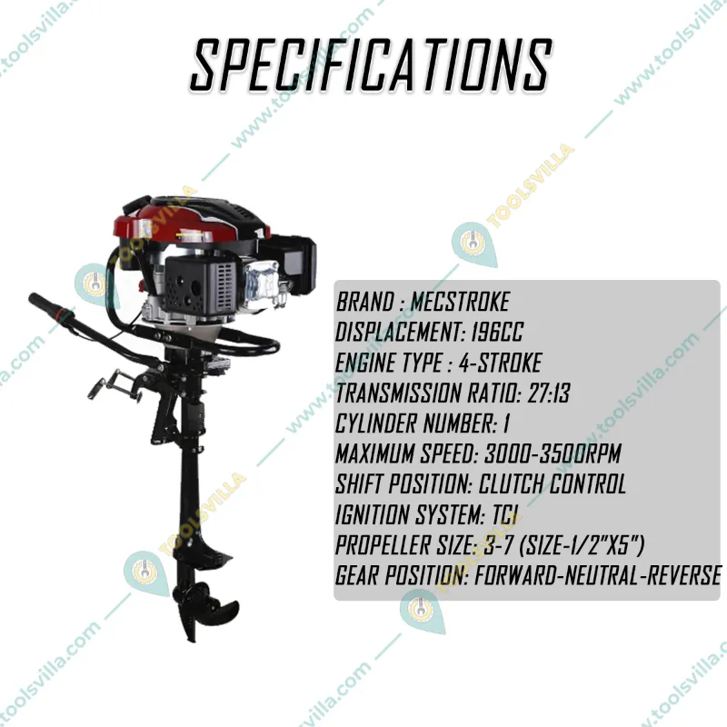 MECSTROKE Outboard Motor, 7HP 196CC 4 Stroke Inflatable Fishing/Outboard Boat Machine with Air Cooling CDI System