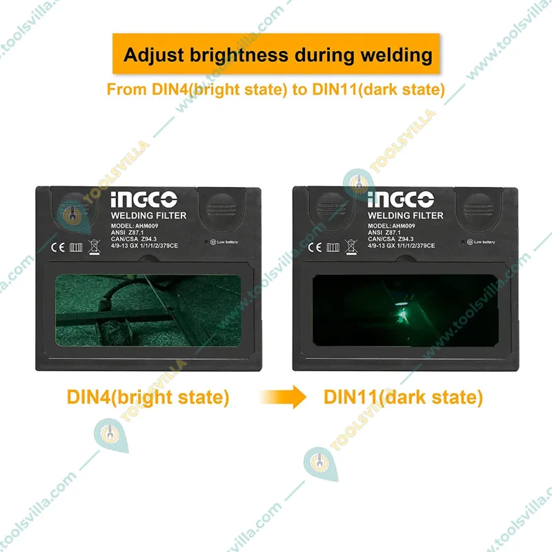 Ingco 90x35 mm Auto-Darkening Welding Helmet With DIN 16 UV/IR Protection (AHM009)