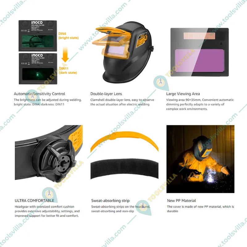 Ingco 90x35 mm Auto-Darkening Welding Helmet With DIN 16 UV/IR Protection (AHM009)