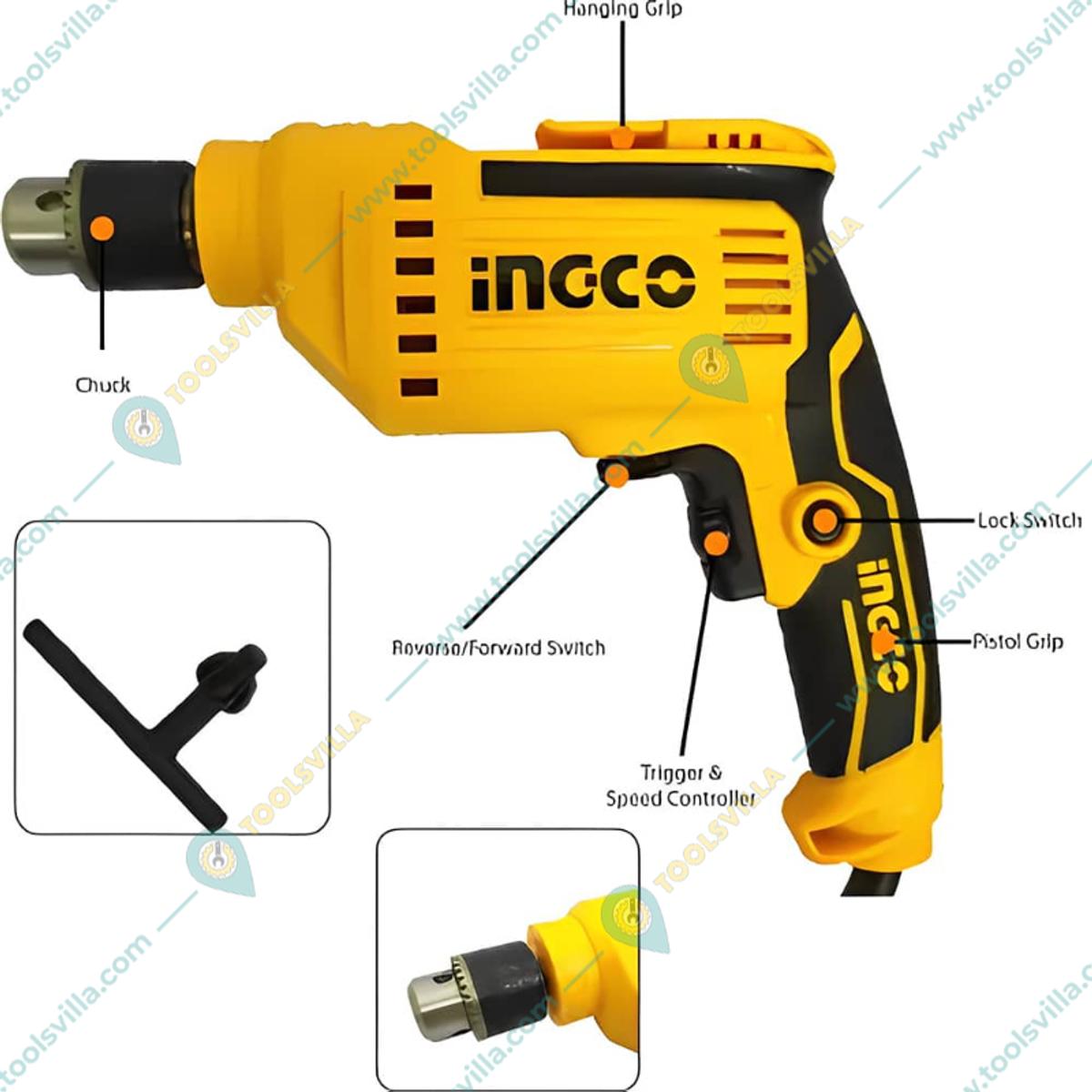 INGCO - Ingco ED50028 Variable Speed Electric Drill 10mm, 500W, 3300RPM