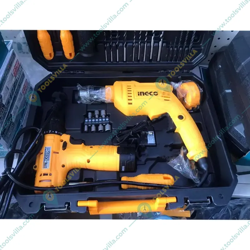 INGCO 108 Pcs Tool Kit with 12 V Li-ion Cordless Drill & Impact Drill 13 mm (HKTHP11081)