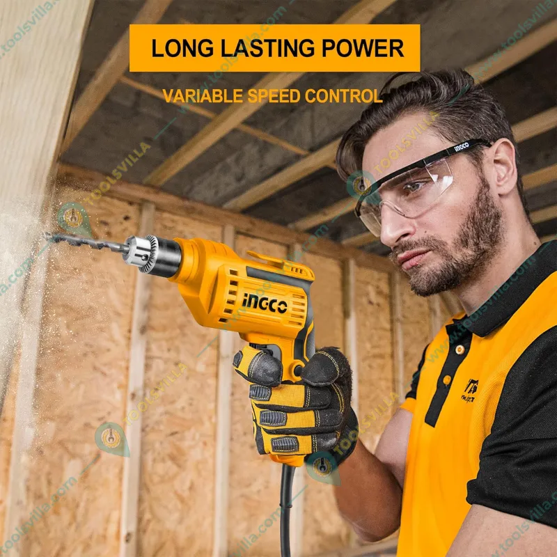 Ingco 10mm 550 Watt With Variable Speed & F/R Function Electric Drill, 0-3300 RPM (ED55038)